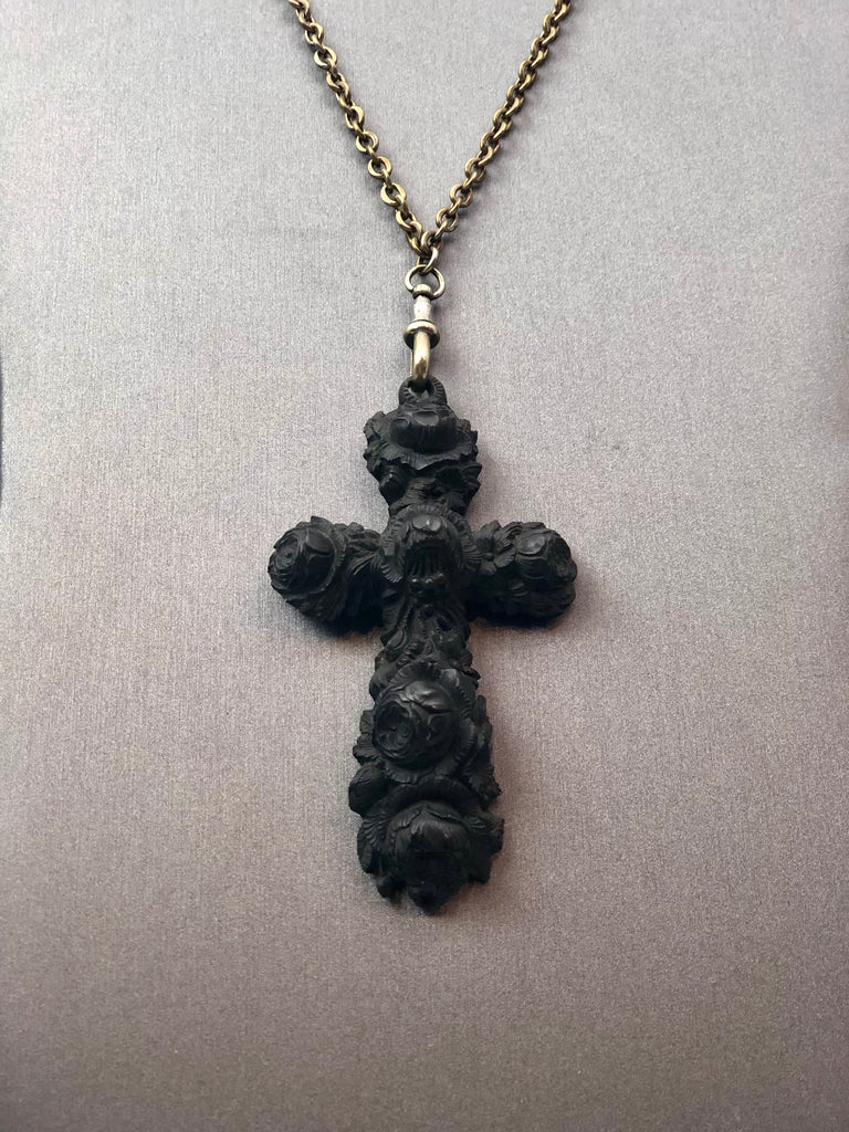 Estate Collection - Necklace - Black Cross Pendant on Long Chain