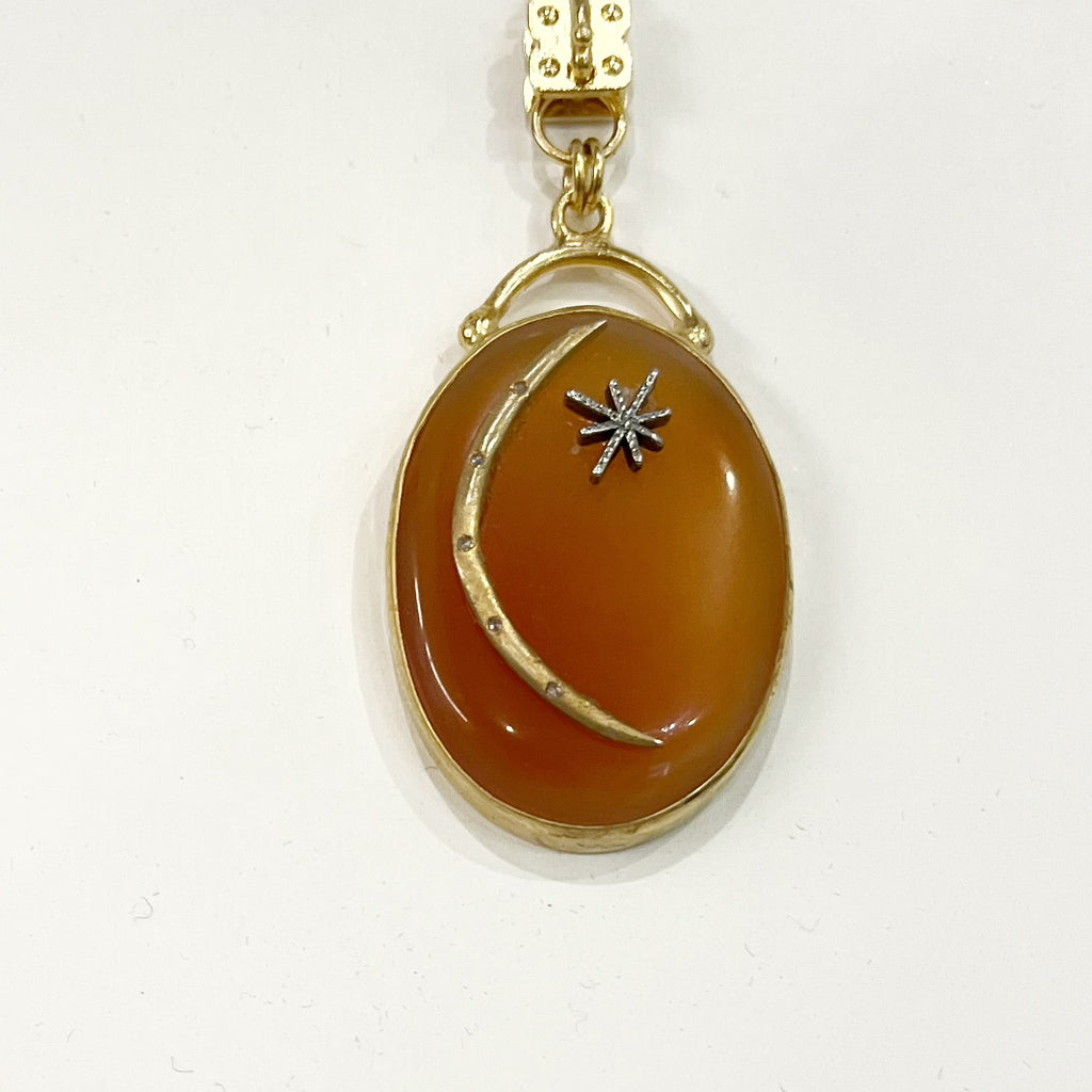 Vignette - Orange Chalcedony W/Crescent & Star