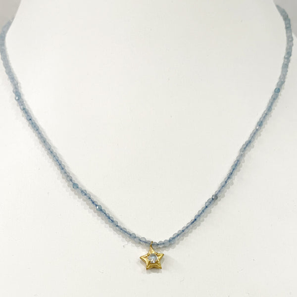 Aquamarine Stone Necklace w/Gold Filled Star W/Stone Embellishment