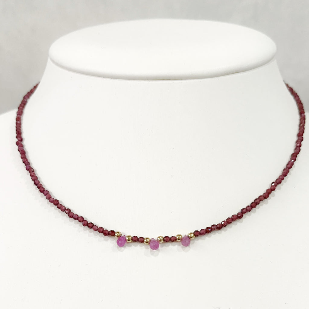 Pink Tourmaline & Gold Bead w/Gold Filled Bead Accent