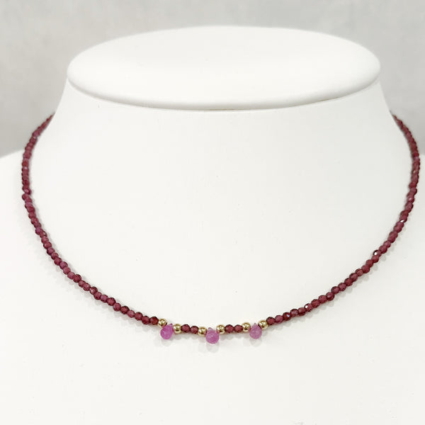 Pink Tourmaline & Gold Bead w/Gold Filled Bead Accent