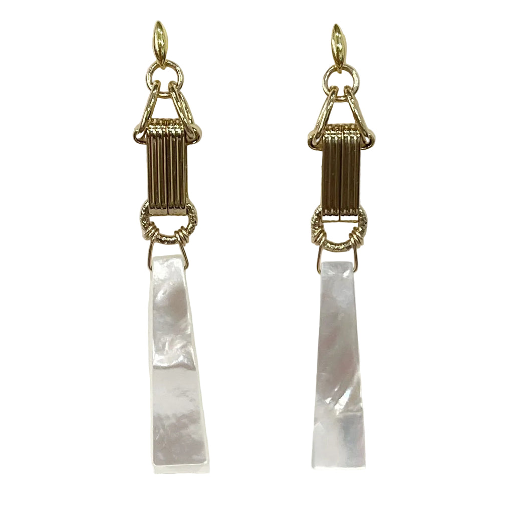 Sennod Earrings - Architectural Mother of Pearl Long Drop