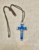Estate Collection - Vintage French Blue Lucite Crucifix Necklace
