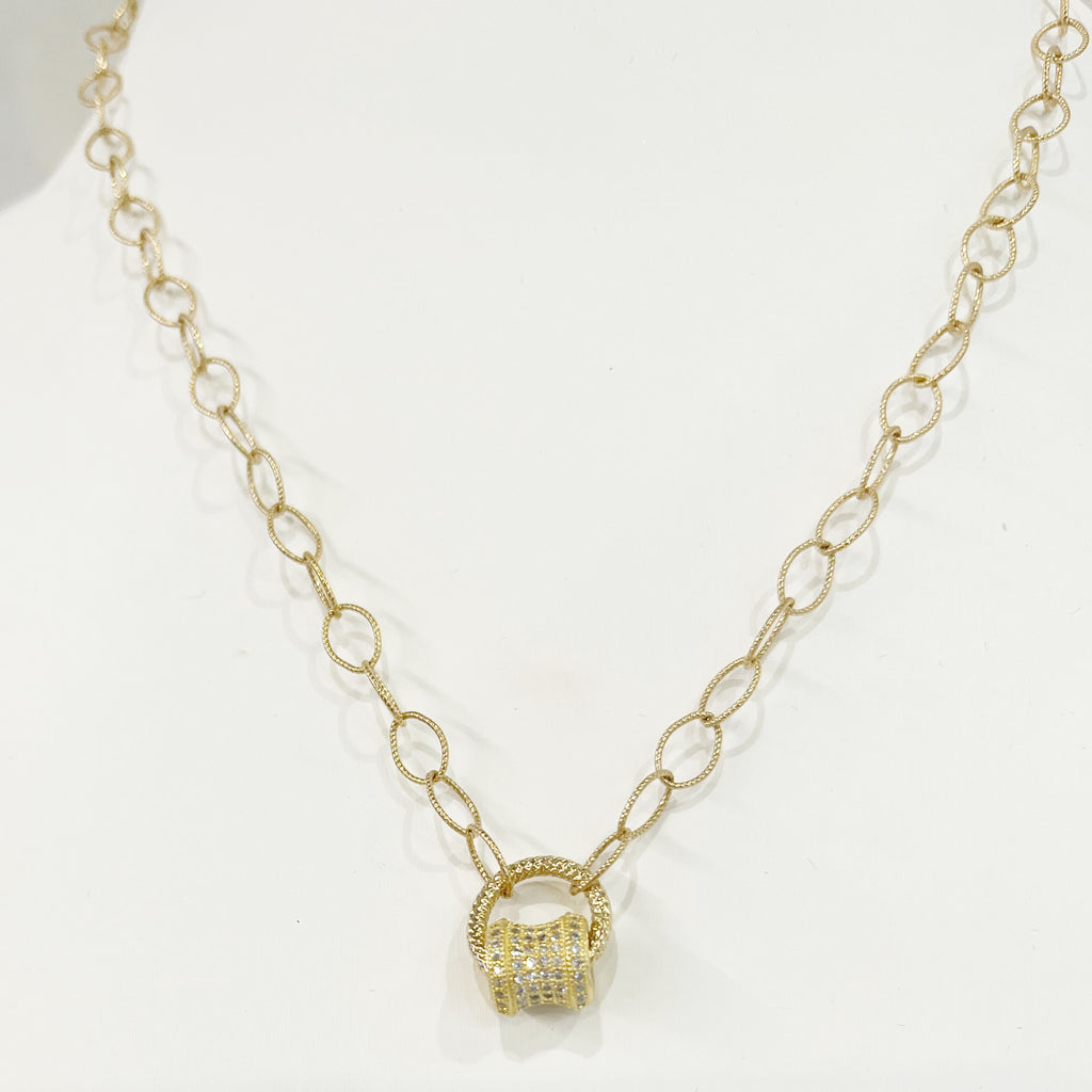 Necklace - Textured Cabble Chain w/Crystal Barrel