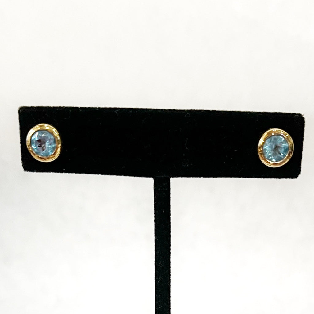Dina Mackney - Swiss Blue Topaz Stud Earrings Set in Gold