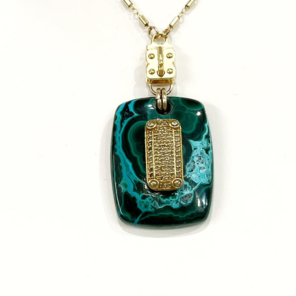 Vignette - Malachite/Chrysocolla & Diamond Pave Dog Tag