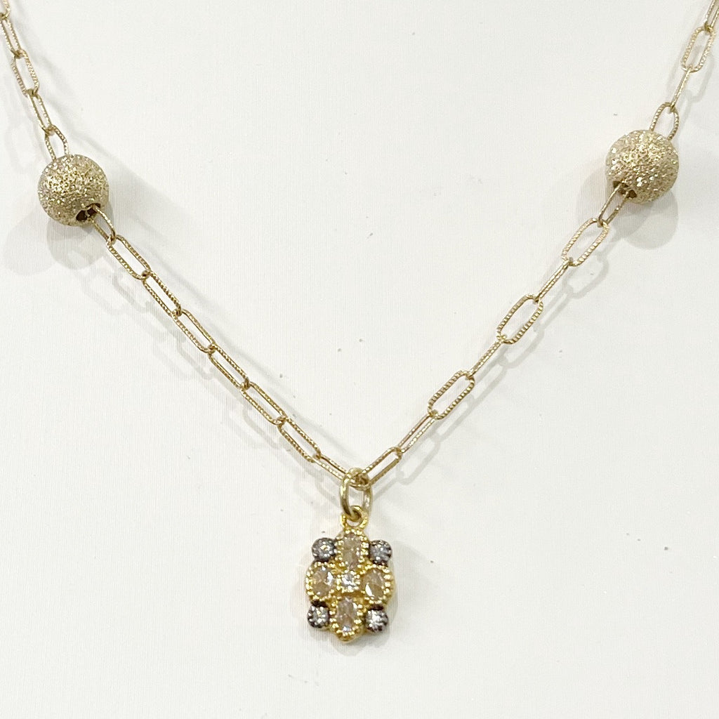 Necklace - White Sapphire Clover Charm on Stardust Paperclip Chain
