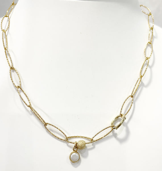 Necklace - Marquis Laser Chain w/Dangle Pearl