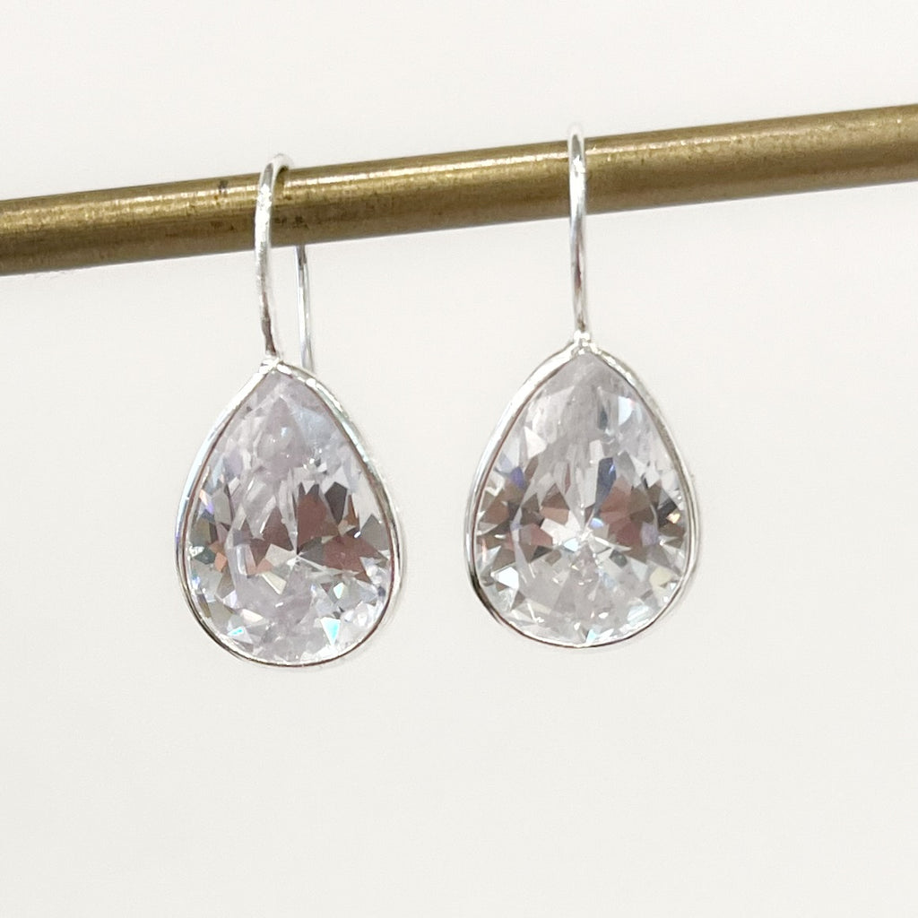Earrings - Sterling French Ear wire w/Large Teardrop CZ Stone