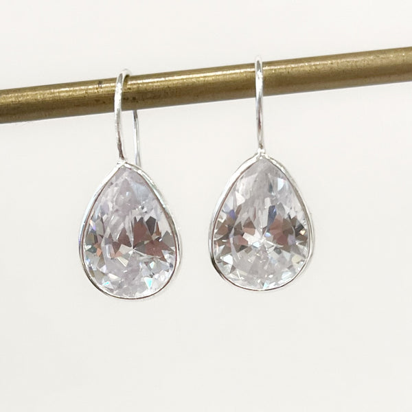 Earrings - Sterling French Ear wire w/Large Teardrop CZ Stone