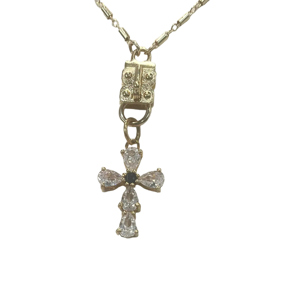 Sennod Vignette - Stone Cross of Crystal Quartz w/ Blue Accent