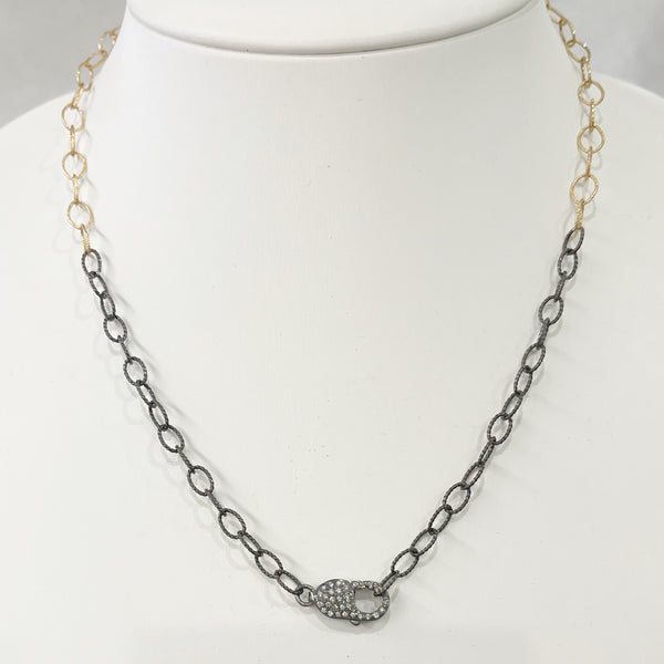 Necklace - Cable Chain 14K Gold Filed & Sterling w/White Topaz Lobster Claw