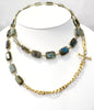 Necklace - Labradorite Bezels &Curb Chain W/Diamond Bar