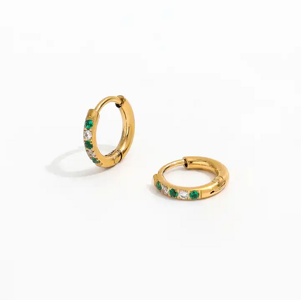 Earrings - Green and Clear Huggie