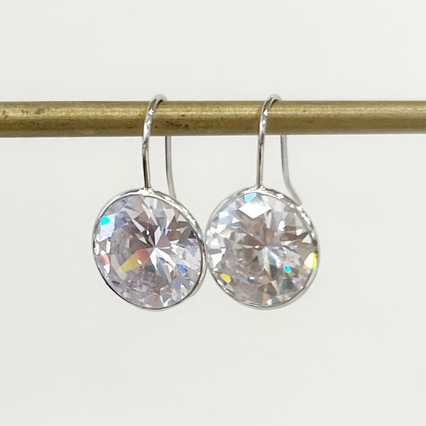 Earrings - Sterling French Ear wire w/Large Round CZ Stone