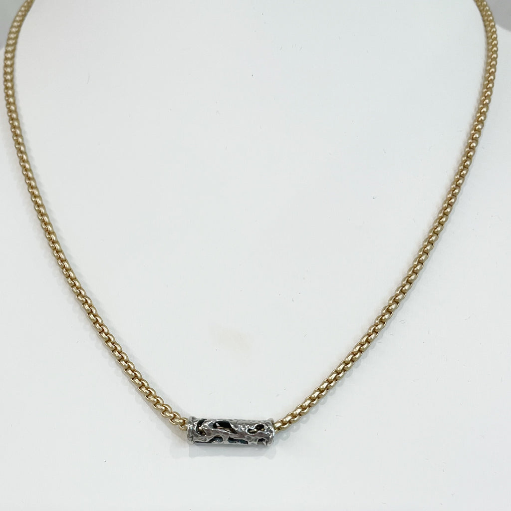 Necklace - Jasmine Mini Gold Box Chain w/Gold Tube