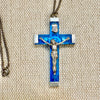 Estate Collection - Vintage French Blue Lucite Crucifix Necklace