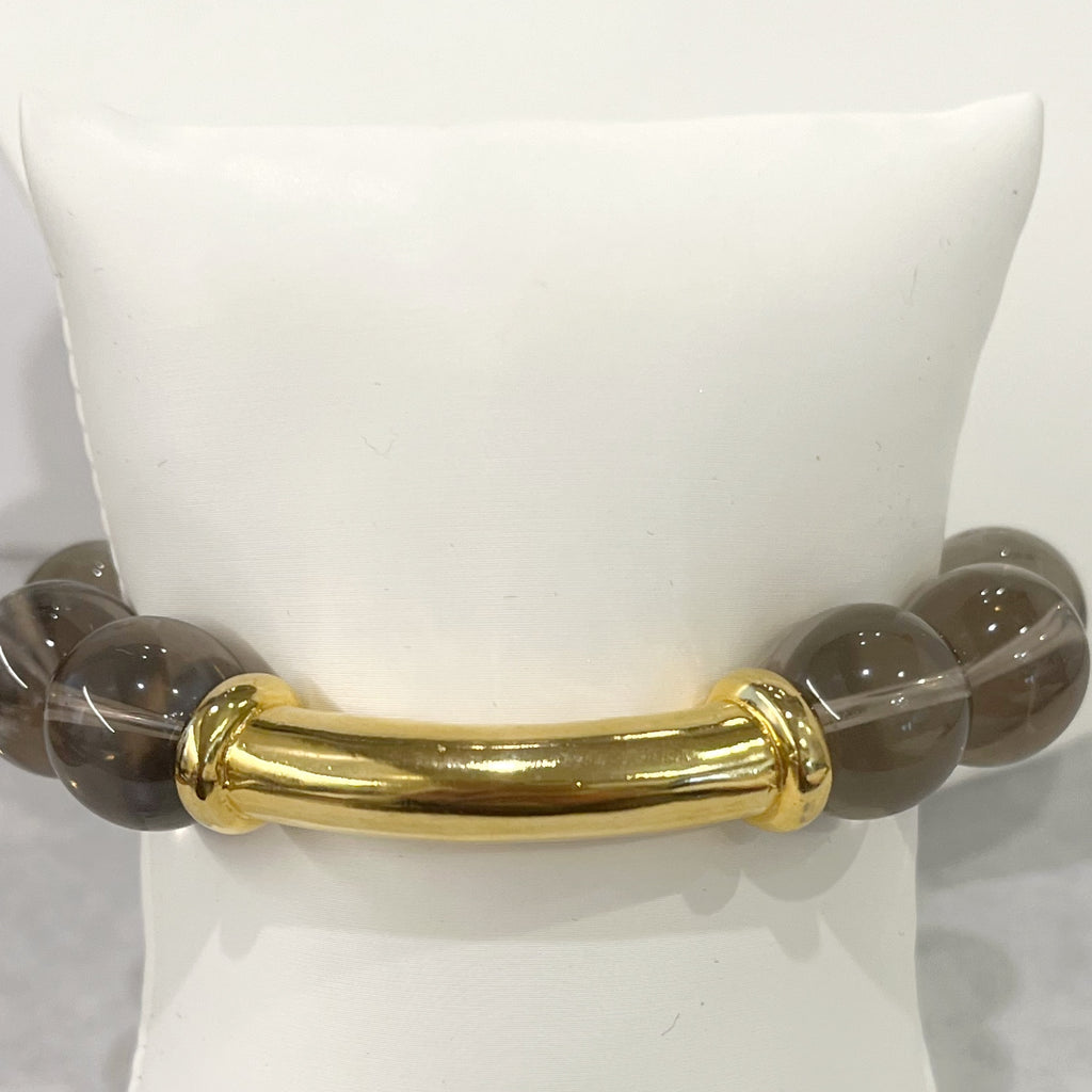 Bracelet - Gold Tube Accent W/Smokey Quartz Beads