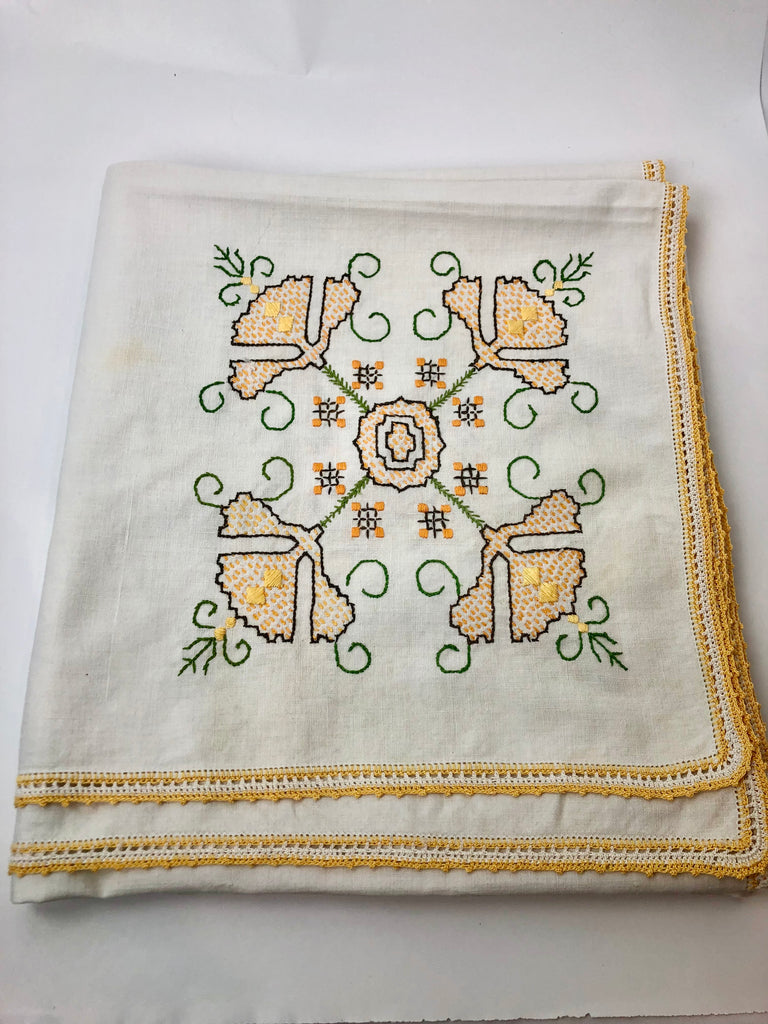Estate Collection Tablecloth - Cross Stitch and Hand Embroidered
