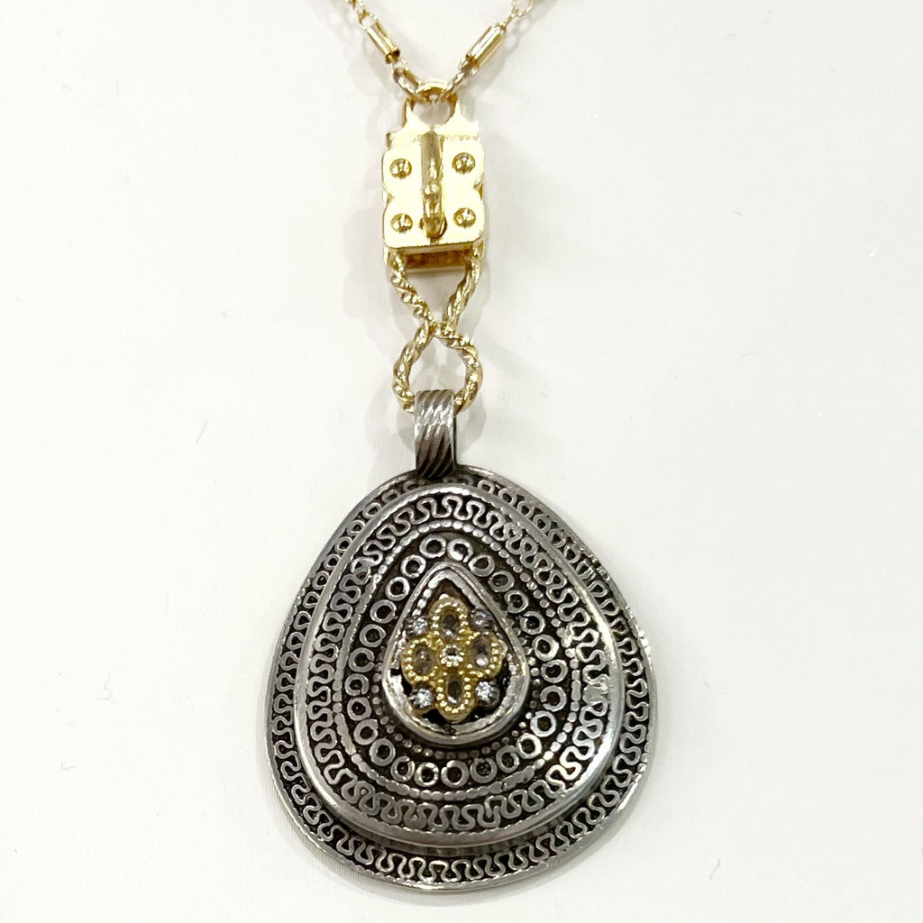 Sennod Vignette - Filigree Antique Sterling Tear & White Sapphire