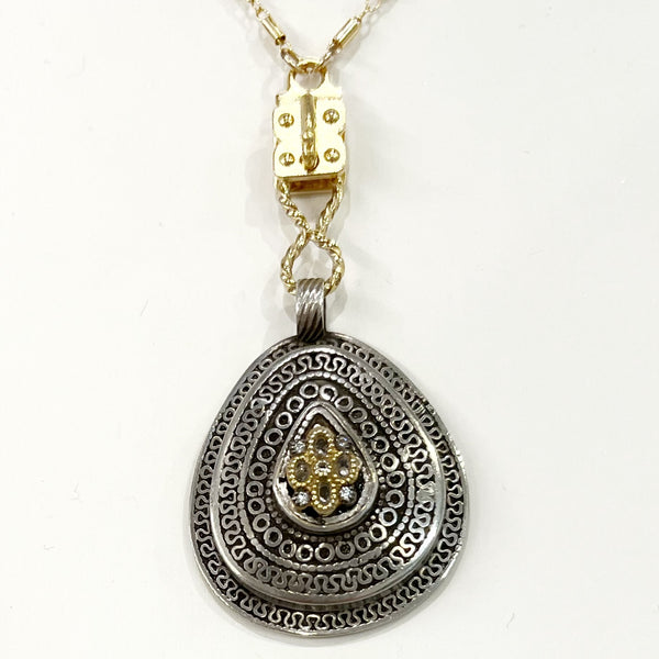Sennod Vignette - Filigree Antique Sterling Tear & White Sapphire