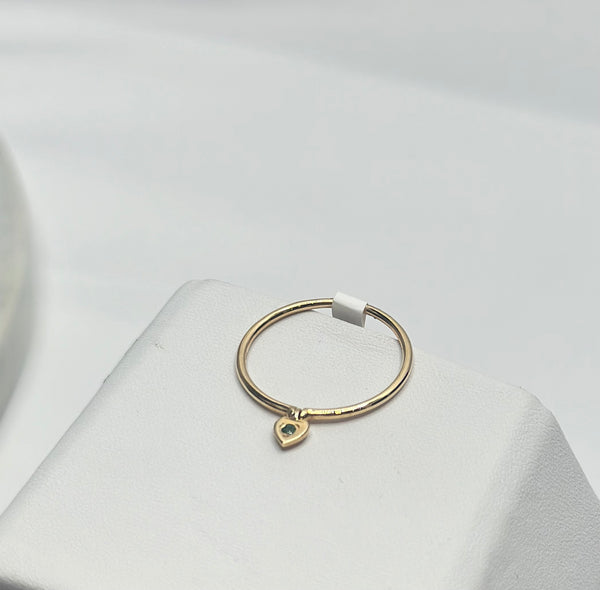 Ring - Dangle Heart Ring 14K Emerald