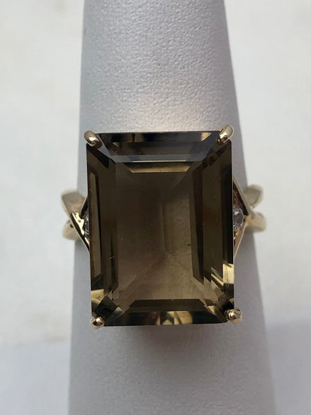 Estate Collection - 14K Gold, Smoky Quartz Citrine and Diamond Ring