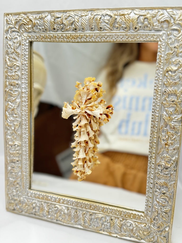 Linda Konstanzer - Handmade Seashell Cross on Ornate Mirror