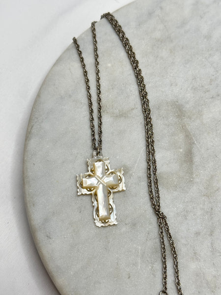 Estate Collection - Carved Cross Mother of Pearl Pendant