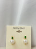Earrings - Emerald Green Baguette Stud w/Pearl Drop[
