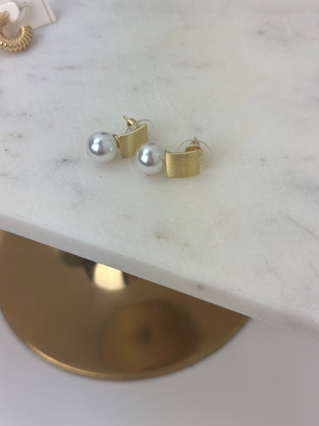 Earrings - Brushed Metal Pearl Stud