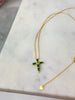 Necklace - Green Gemstone Cross On Gold Chain