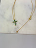 Necklace - Green Gemstone Cross On Gold Chain