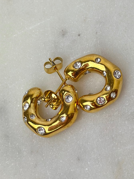 Earrings -  Lincoln Inlaid CZ Chunky Hoops