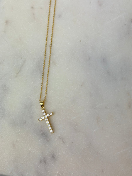 Necklace - CZ Cross On Gold Chain