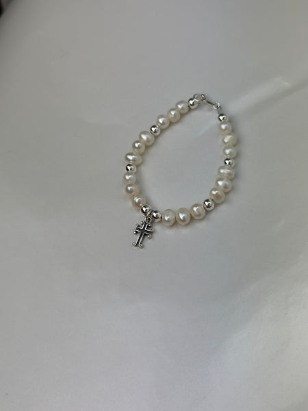 Baby Freshwater Pearl Bracelet w/Sterling Cross