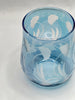 Glasses -  Stemless Wine Fine Blue Egyptian Etched Glass - Set of Two