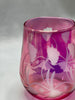 Glasses -  Stemless Wine Fine Pink Egyptian Etched Glass - Set of Two