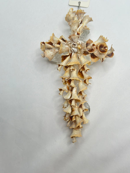 Handmade Seashell Cross on Glass