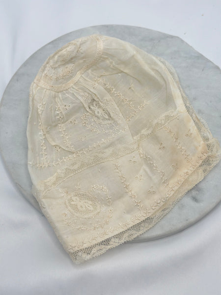 Estate Collection - Antique Hand Embroidery Baby Bonnet