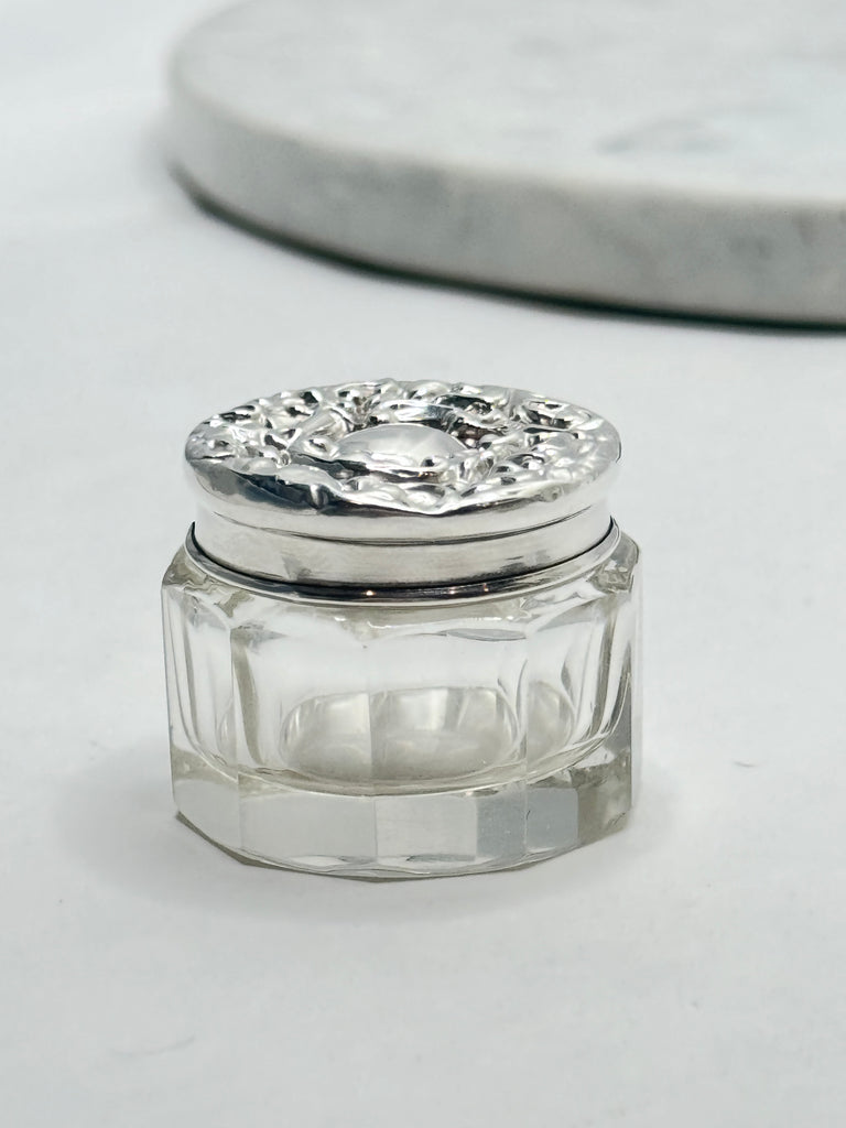 Estate Collection - Silver and Glass Small Dresser Jar with Decorative Lid