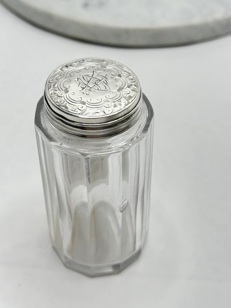 Estate Collection - Sterling and Glass Monogrammed Medium Dresser Jar