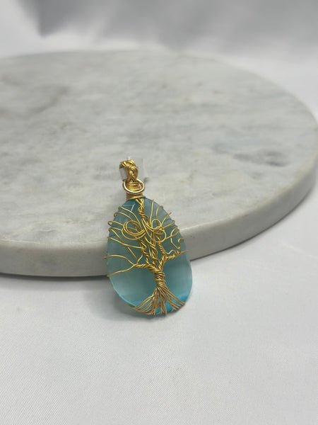 Vignette - Gold Tree of Life on Blue Chalcedony
