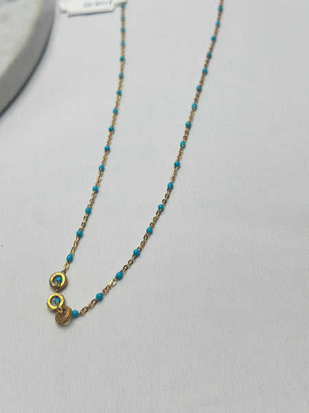 Necklace - Three Gold Rings On Turquoise