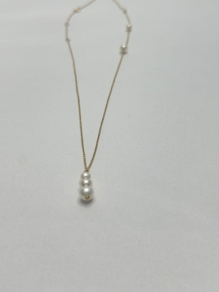 Necklace - Trio Pearl Drop W/Pearl Stations