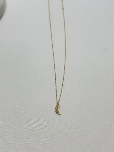 Necklace - Pave Diamond Moon on 14K Chain
