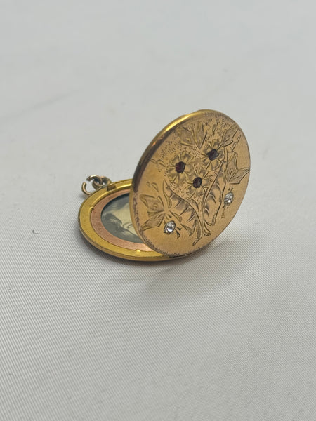 Estate Collection Gold Circle Locket with Colored Stones