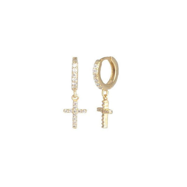 Earrings - Pave' Huggie and Pave' Cross Drop Earrings