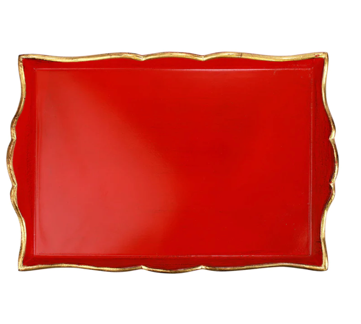 Vietri - Florentine Wooden Red & Gold Handled Rectangular Tray