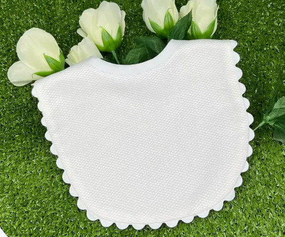 Bib - White Cotton Pique Baby Bib w/Trim